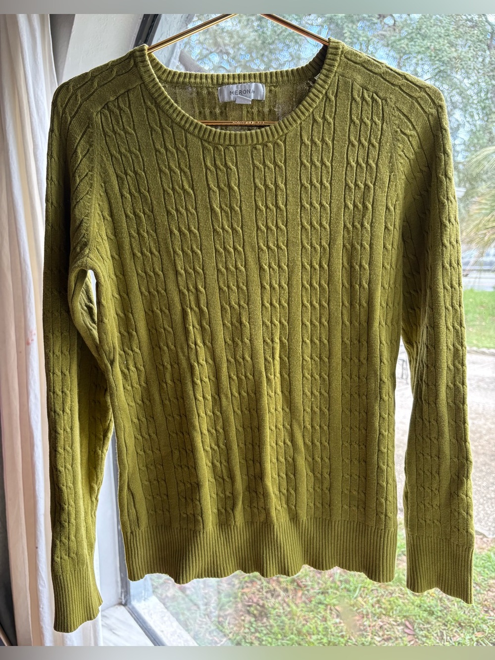 Merona Olive Green Cable Crewneck Sweater